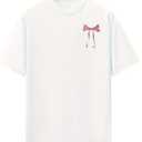 Pink Bow Outlined Garment Dyed Tee - XS - White  