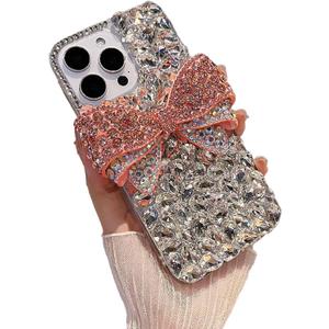 iFiLOVE for iPhone 16 Pro Max Case Girls Women, 3D Luxury Sparkle Bling Diamond Glitter Crystal Rhinestone Bowknot Protective Case Cover for iPhone 16 Pro Max