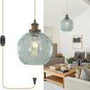 Plug in Pendant Light, Handblown Glass Pendant Light with Dimmable Switch Hanging Lights with Plug in Cord 15ft, Hanging Lamp Plug in for Dining Living Room Kitchen Island Bedroom