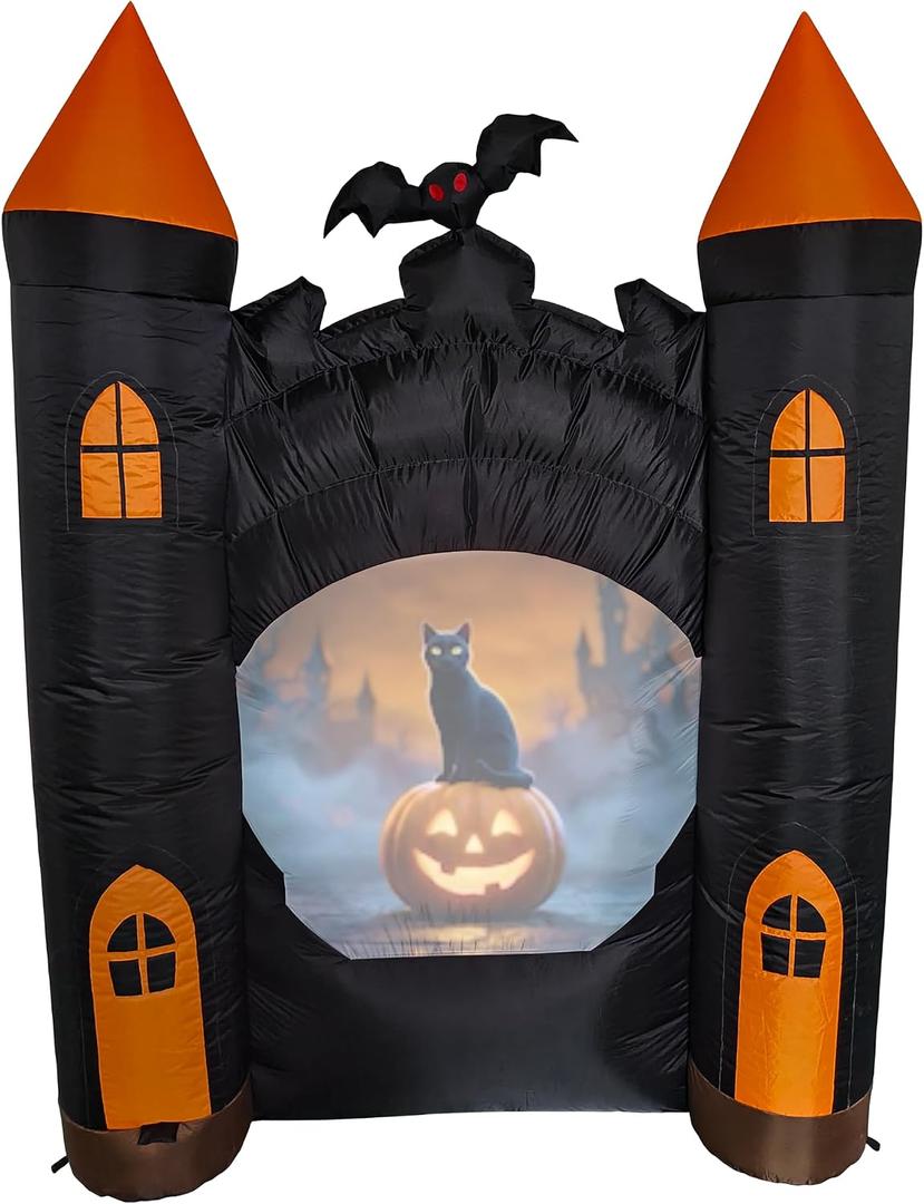 7 Ft Inflatable Haunted Castle with Built in Video Projector & Speaker, 63 Minutes of Halloween Animations & Spooky Music, Self Inflating Outdoor Halloween Yard Decoration