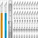 DIYSELF Exacto Knife, 2 Exacto Knives with 40 Spare Exacto Blades, Craft Knife, Hobby Knife, Precision Exacto Knife Set for Crafts, Arts, Modeling, Scrapbooking (#11#16#17), Wood Carving Tools (Gold-blue)