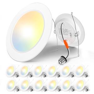 Amico Recessed Lighting 5/6 Inch, 4 Pack 5CCT Flat LED Can Lights, 2700K/3000K/4000K/5000K/6000K Selectable,12W Eqv 110W, 1050LM Brightness, Retrofit Installation - ETL & FCC, White
