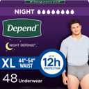 Depend Night Defense Adult Diapers, Incontinence Underwear for Men, Disposable, Overnight, ExtraLarge, Grey, 48 Count (4 Packs of 12)
