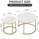 aboxoo Nesting Coffee Table Round Tables for Living Room,Faux Marble Round Accent Table with Gold Metal Frame,Modern Stackable End Table for Living Room Bedroom Small Space