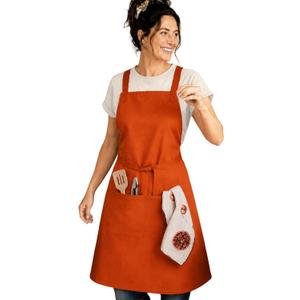 100% Cotton Kitchen Apron with 2 Pockets Adjustable Chef Apron for Cooking Baking BBQ Unisex Apron (Orange)