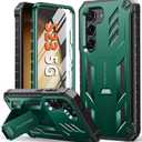 FNTCASE for Samsung Galaxy-S23 Protective Case: Dual-Layer Rugged Shockproof Phone Cover with Built-in Screen Protector & Kickstand|Military Grade Drop Proof Bumper Full Protection Cases 6.1'' Green