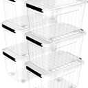Lidded Storage Bin Stackable Storage Box Organizing Container with Lid and Snap Lock, Durable, Plastic, Clear, 60 quart, Pack of 6