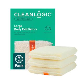 Cleanlogic Organic Cotton Exfoliating Body Scrubber, Reusable Exfoliator Tool for Smooth Skin, Daily Skincare Routine, Natural, 3 Ct Value Pack