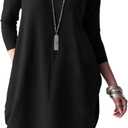 Fangetey Long Sleeve Tunic Tops for Women Casual Round Neck Fall Blouses Loose Fit Shirts (Medium, Black)