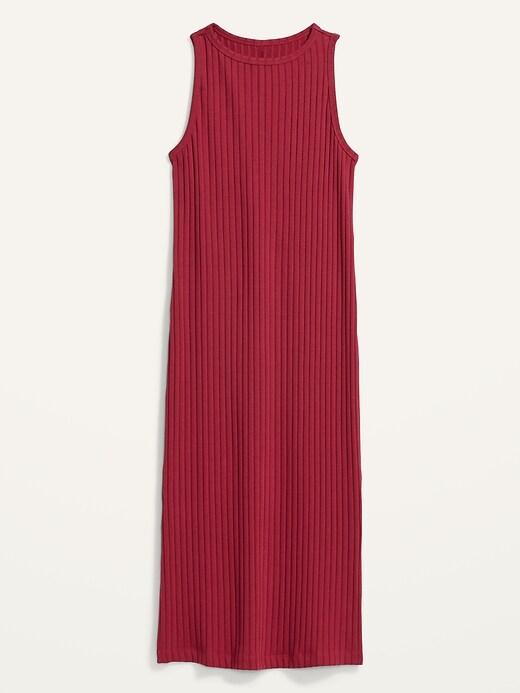 Fitted Sleeveless Rib-Knit Midi Sweater Dress, Large 