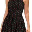 SHEKINI Womens Elegant One Piece Swimdress High Neck Swim Dress Ruched Swim Skirt, M
