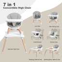 Baby High Chair, 7 in 1 Convertible High Chairs for Babies and Toddlers, Kids Learning Table, Building Block Table, Toddler Dining Chair with 360 Rotating Seat, 5-Point Safety Harness (Grey)