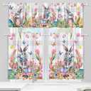 Easter Kitchen Curtains 3 Piece Set Decor, Easter Spring Decoration for The Home Indoor, Bunny Kitchen Curtain and Valances Set 36'' Spring Tulip Short Window Curtain Window Decor