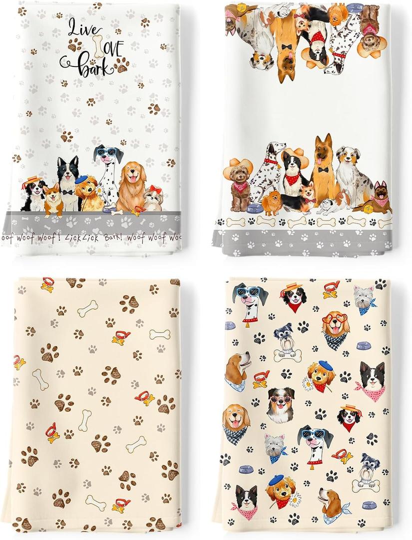 Cute Dogs Tea Towels, Cotton Kitchen Towel 18.9  27.5 Inch, Quick Drying Dish Cloth for Party Anniversary Holiday Decoration, Gift for Dog Lovers