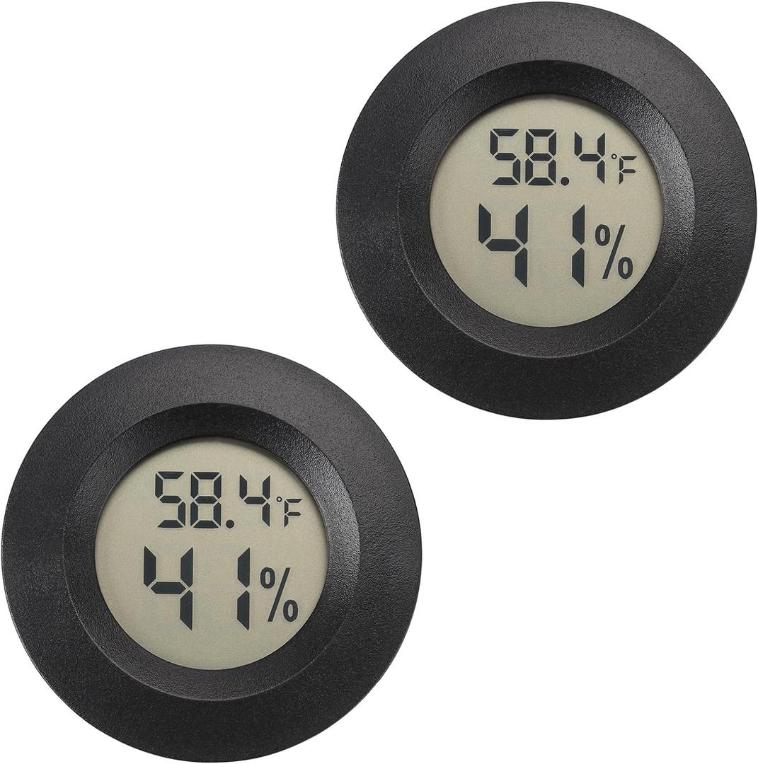 Mini Hygrometer Thermometer Digital Humidity Meter Indoor/Outdoor Humidity Monitor Reptile Thermometer for Humidors Greenhouse Garden Cellar Fahrenheit()/ Celsius() 2 Pack