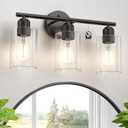 Bathroom Vanity Light Fixtures Matte Black Bathroom Lighting Fixture, 3 Lights Bathroom Light Fixture Over Mirror, Modern Black Vanity Light, UL Certified Wall Sconces with Glass Shades
