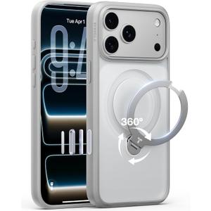 TORRAS Ostand Q3 Spin for iPhone 17 Pro Case with 360 Magnetic Stand, Fit for MagSafe, Built-in Kickstand, 4X Military-Grade Shockproof Phone Case for iPhone 17 Pro Translucent Silver, Camera Control