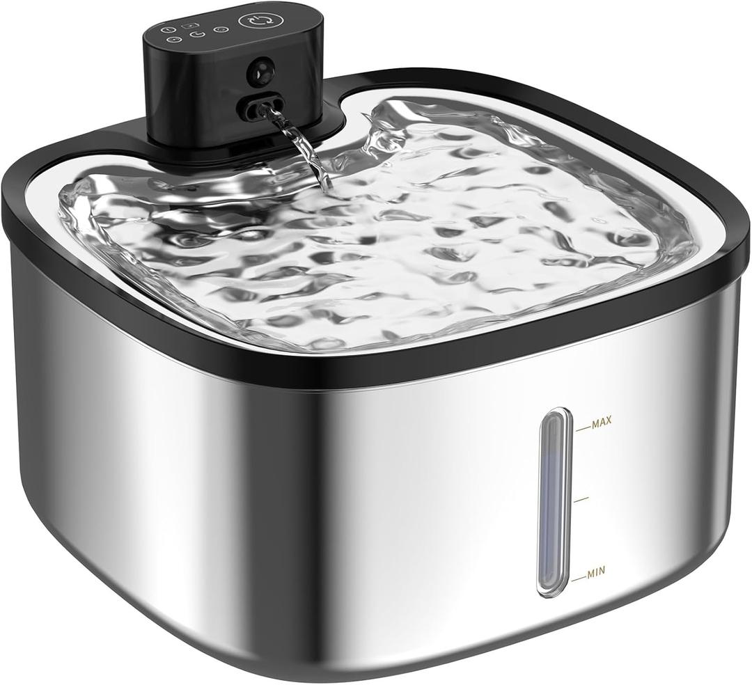 Cat Water Fountain Stainless Steel, 118oz/3.5L Cordless Automatic Pet Water Dispenser for Cats Indoor, with Motion Sensor, Ultra Quiet Pump, Rechargeable & Multi-Filtration (Silver)