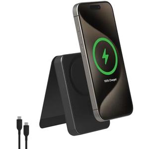 mophie Snap+ Powerstation Mini with Stand - 5000mAh,15W Qi2 Magnetic Wireless Charger, Portable, Compatible with MagSafe & Qi-Enabled Smartphones, with Kickstand, USB C to USB C Cable Included, Black