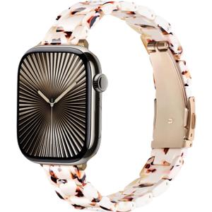 Slim Resin Band Compatible With Apple Watch Band Women 38mm 40mm 41mm 42mm 44mm 45mm 46mm, 14mm Thin Tortoise Lightweight Bracelet Dressy Strap for iWatch Bands Series 11 10 SE 2nd/3 9 8 7 6 5 4 3
