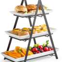 YHOSSEUN 3 Tier Serving Tray Tiered Tray Stand, Ceramic Serving Platters and Trays with Metal Rack, 10+12+14 Inch Large Serving Trays for Party 3 Tier Serving Stand Dessert Display Set, Black