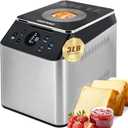 3LB Larger & 20-in-1 Ultra Quiet Bread Maker Machine, 850W Die-Cast Ceramic Pan Bread Machine with Dual Heaters, Stainless steel Breadmaker with Auto Fruit Dispenser & 2 Custom Menus,Extra 2 Paddles
