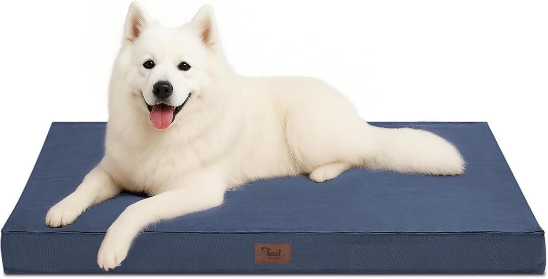 Outdoor Large Dog Bed, Waterproof Dog Bed for Large Dogs, Egg Crate Foam Pet Bed with Removable Washable Oxford Cooling Cover, Navy (41.0"L x 27.0"W x 3.5"Th)