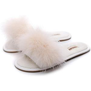 FAYUEKEY Fuzzy Slippers for Women Fluffy Furry Open Toe Cute Slippers House Bedroom Shoes (7, Khaki)