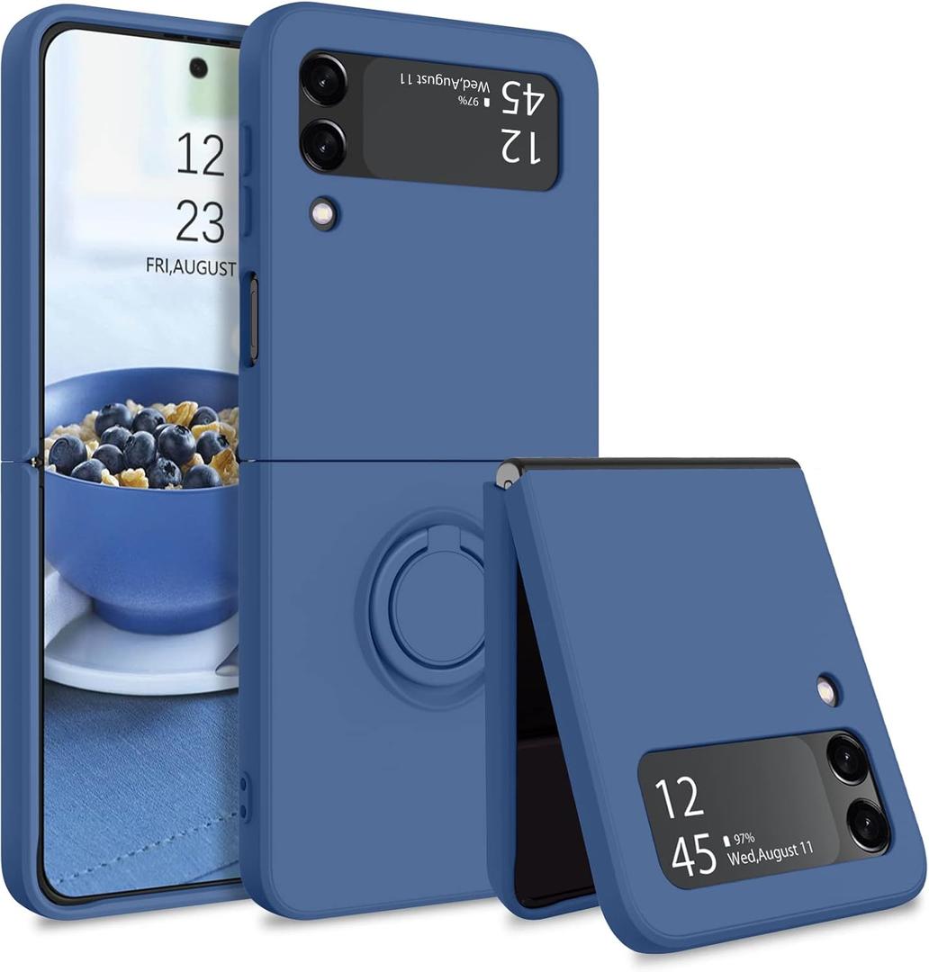 GaoBao for Samsung Galaxy Z Flip 3 5G Case, Galaxy Z Flip 3 5G Cover 6.7'', Liquid Silicone Soft Gel Rubber Bumper Anti-Scratch Protective Case with Ring for Galaxy Z Flip3 5G 2021, Navy Blue.