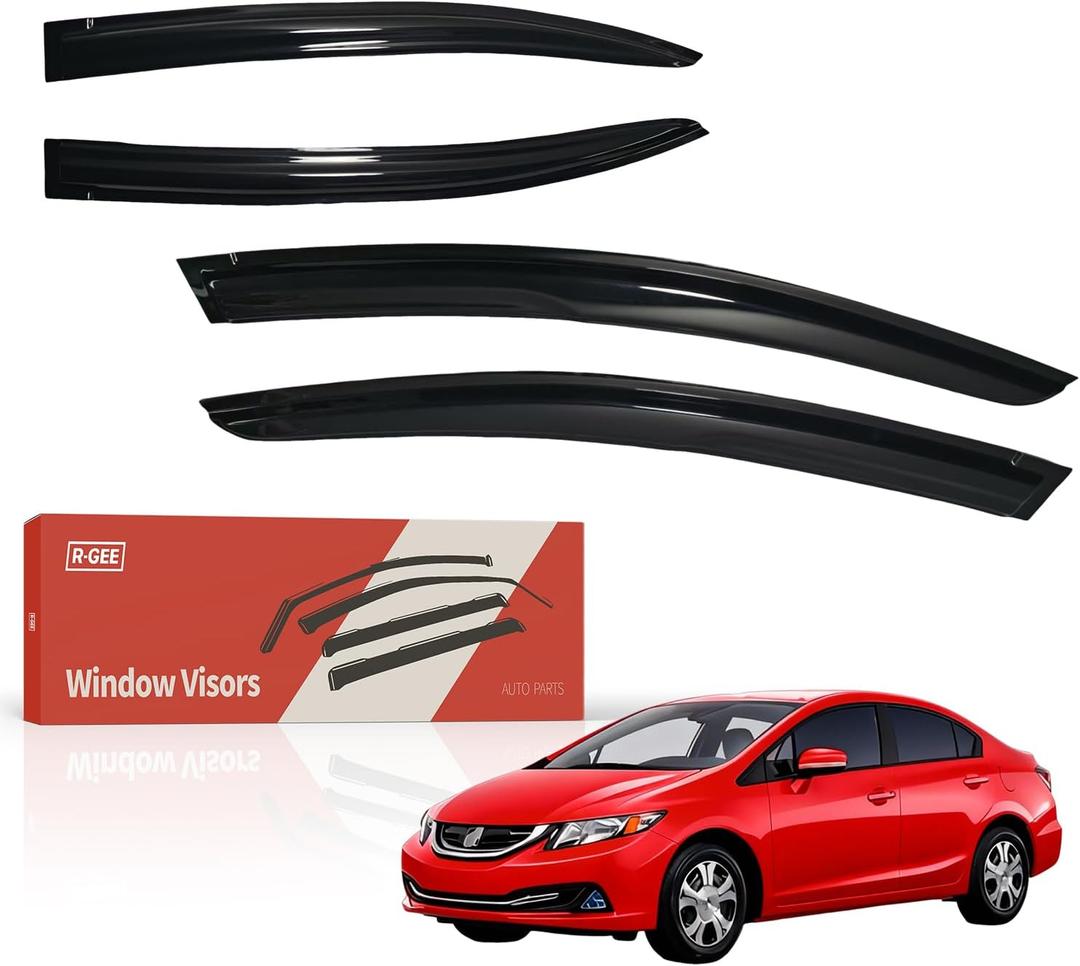R-GEE Out-Channel Window Rain Guards Fit for Honda Civic Sedan 2012-2015 4-Door, Extra Durable Window Deflectors, Outside-Mount Vent Window Visors Exterior Car Accessories, 4 Pieces