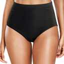 Zmart Women's High Waisted Bikini Bottom - Full Coverage Tummy Control Swimsuit Bathing Suit Swim Bottoms (Large, Black)