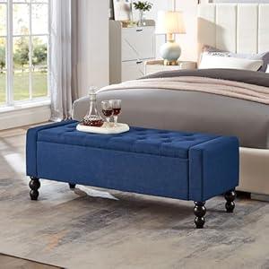 50" W Storage Ottoman Bench with Safety Hinge, Load up to 660 lb Ottoman with Storage, Upholstered Tufted Entryway Bench with Seating for Living Room, Bedroom, Entryway, Blue