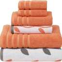Modern Threads Organic Vines 6-Piece 100% Cotton Towel Set  Yarn Dyed Jacquard & Solid  Includes 2 Bath Towels, 2 Hand Towels, 2 Washcloths  Absorbent, Quick Dry, Soft & Durable  Orange