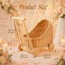 Wicker Baby Carriage 18.11"L x 12.01"D x 18.5"H Flower Basket Cart with Wheels Natural Woven Rattan Floral Display Stroller Style for Wedding Baby Shower Bridal Party Garden Home Decor Photo Props