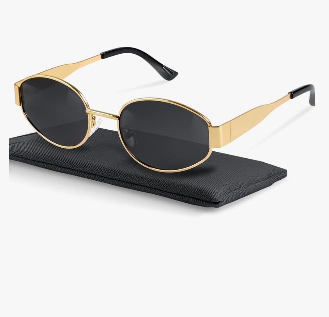 livho Retro Polarized Sunglasses - UV400 Protection, Oval Shape, Metal Frames - Matching Soft Case Inlcuded