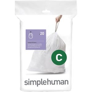 simplehuman Code C Custom Fit Drawstring Trash Bags in Dispenser Packs, 20 Count, 10-12 Liter / 2.6-3.2 Gallon, White