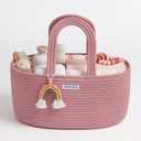 Blissful Diary Baby Diaper Caddy Organizer, Cotton Rope Diaper Caddy Basket, Oval Storage Basket, Gift for Baby Shower, Newborn Essentials, Pink