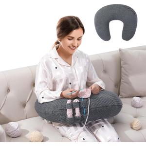 HOMBYS Crochet Pillow for Lap Support, Gaming & Reading Arm Rest Pillow, Soft Lap Desk Pillow with Crochet Cover (Dark Grey)