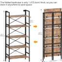 Homeiju Folding Bookshelf,5 Tier Bookcase Foldable Shelf with X-Bracket Design, Adjustable Feet, Space Saving Storage for Living Room, Office, Rustic Brown