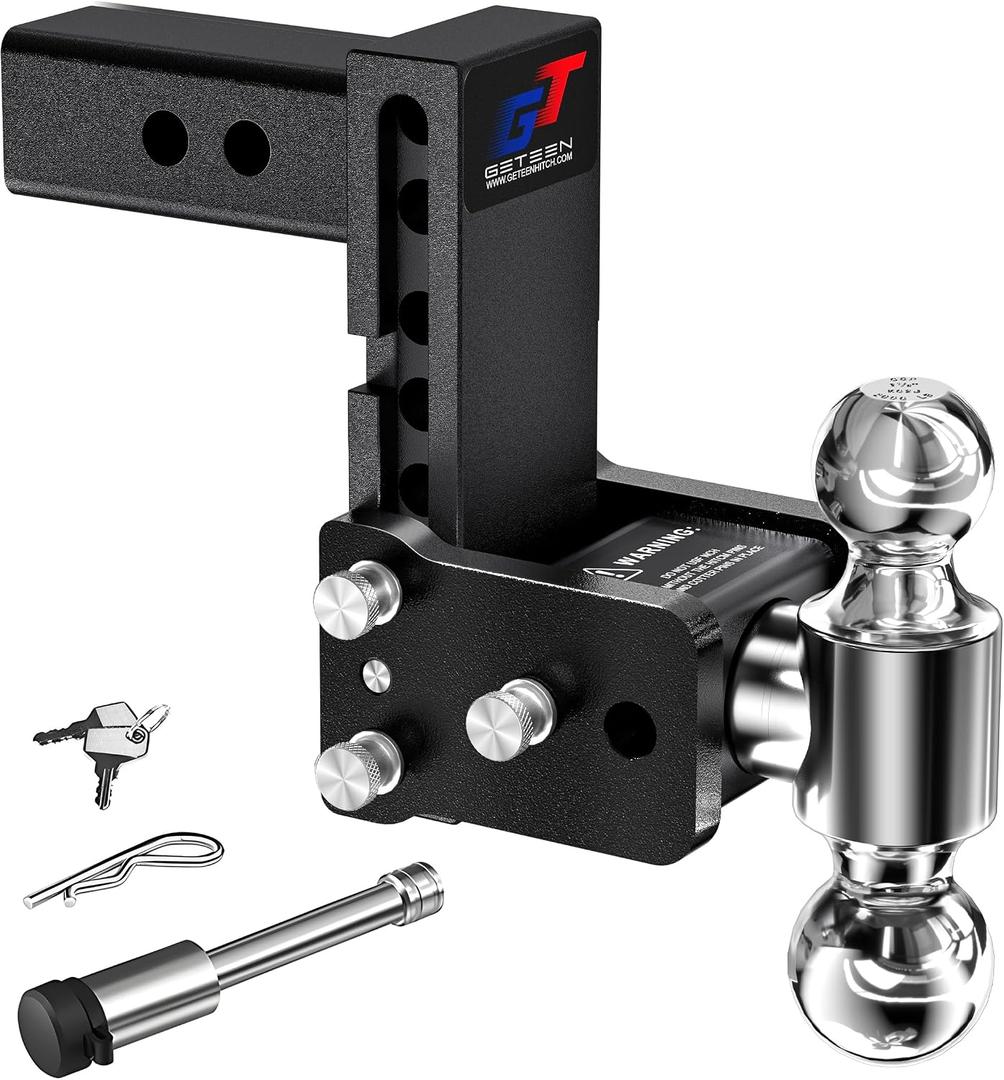 Geteen Trailer Hitches, Adjustable Trailer Hitch Ball Mount - Fits 2.5" Receiver, Dual Ball (2" x 2-5/16"), 5" Drop, 15,000 GTW - GT25052B