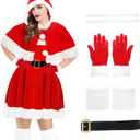 Mrs Claus Costume for Women, 6PCS Adult Santa Costumes Claus Dress Christmas Velvet Dress Outfit with Cloak Belt