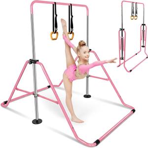 HLC Expandable Gymnastics Bars, Adjustable Height Gymnastic Horizontal Bars, Children Folding Training Bar for Kids, Easy to Assemble