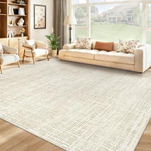 8x10 Area Rugs Washable Rug, Abstract Living Room Rug Large Neutral Modern Area Rug Soft Non Slip Low Pile Stain Resistant Indoor Carpet for Bedroom Nursery Kids Dining Room Office(Beige, 8'x10')