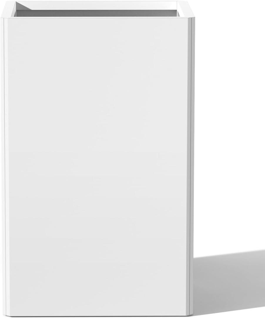 26" Tall White Galvanized Planter, 14x14 Inch Large Metal Planter Box for Indoor & Outdoor Plants, with Drainage Holes & Internal Divider, Heavy Duty Flower Pot for Modern Patio, DIY Assembly