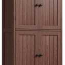 ChooChoo Bathroom Floor Cabinet, Farmhouse Bathroom Storage Cabinet with 4 Doors and Adjustable Shelves, Pantry Cabinet for Living Room, Kitchen, Walnut, 11.81"D x 23.62"W x 43.31"H