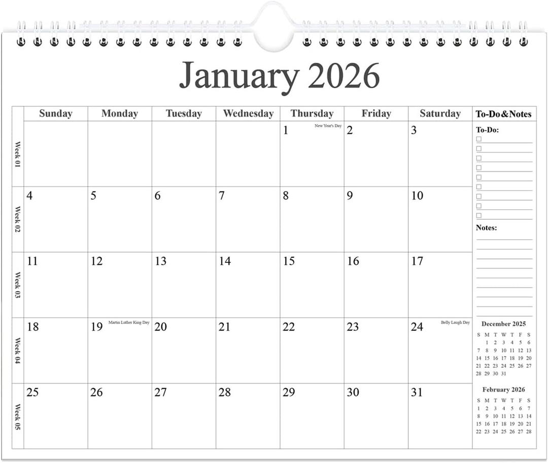2026 Calendar - Wall Calendar 2026 from January 2026 - June 2027, 18 Months Calendar with Premium Paper, Twin-Wire Binding & Hanging Hook, 12" x 14.5", Black