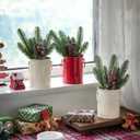 Christmas Centerpieces for Tables, 3 Pack Mini Christmas Artificial Pine Tree with Berries in Metal Pots, Farmhouse Winter Tabletop Xmas Decorations for Home, Mantel Red