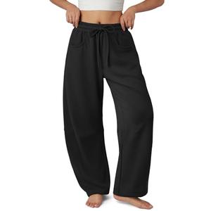 ATHMILE Barrel Sweatpants Women Fall Fashion Wide Leg Pants 2026 Baggy Lounge Comfy Flowy Sweat Pants with Pockets Teen Girl Black L