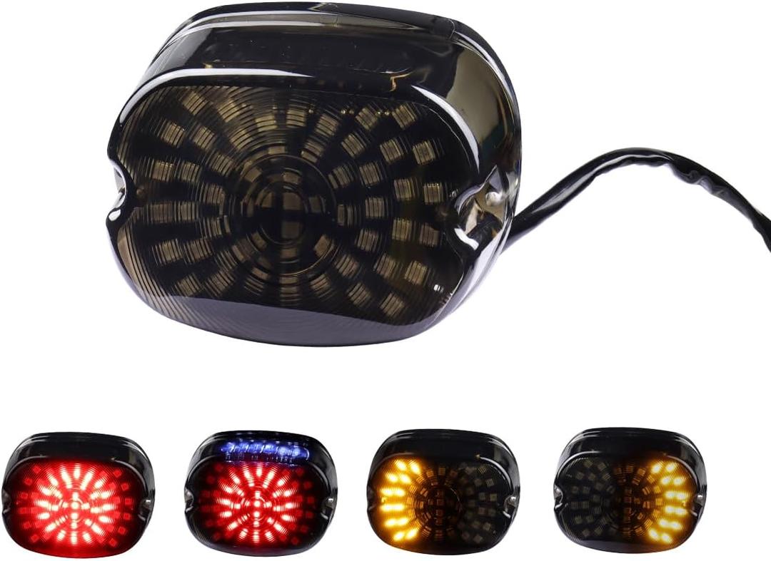 Smoked LED Tail Lights, Low Profile Brake Taillights Integrated Turn Signals Compatible with Harley Sportster 1200 883 Touring Road King Dyna Super Glide Fat Boy Night Train (Amber+Red)
