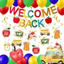 Back to School Decorations Glitter Welcome Back Banner Back to School Hanging Swirls School Bus and Apple Balloon for Back To School Decorations First Day of School Decorations